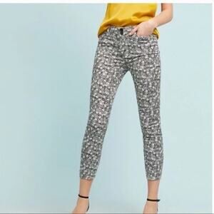 Anthropologie Bowery Black White Pineapple Print Cropped Skinny Pants Women's 10
